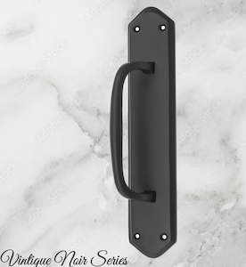 Vintage Furniture Handles Pull: Matt Black Retro Offset Pull handle w/backplate 250x50mm