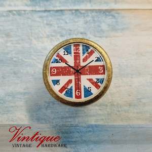 Childrens Rooms: CLEARENCE PRICE-Vintage Union Jack Clock Furniture Glass/Alloy Knob 35mm