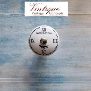 Childrens Rooms: White Ceramic Knob Roman Numerals Clock Potter Stone 35mm Dia