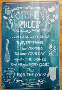 KITCHEN RULES.....Vintage Inspirational Tin Sign-30cm x 20cm