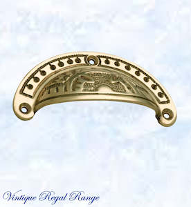 Vintage Cup Furniture Handles: Regal Polished Brass Victoria's Ornate teardrop Cup Drawer pull 100mm Long