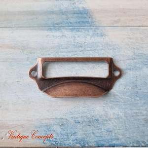 Vintage Cup Furniture Handles: Card / Label holder drawer handle pull 70mm x 28mm Bronze