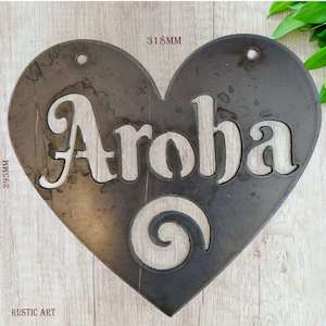 Rusted Metal: AROHA Corten Metal Art - Maori Love Heart 318mm x 295mm Rusty Design