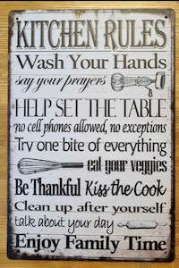 Vintiques Special Deals: KITCHEN RULES.....Inspirational Tin Sign-30cm x 20cm *