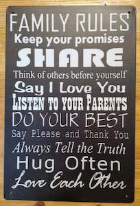 FAMILY RULES ....lovely inspirational Tin Sign-30cm x 20cm *
