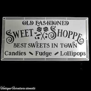 Furniture Wall Painting Stencils: Country themed furniture paint stencil-Sweet shop 300mm x 150mm