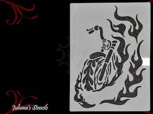 Flaming Motorbike Furniture & wall Paint Stencil 297 x 210mm