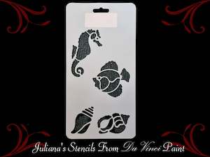 Seahorse, Fish, seashells furniture paint stencil 305mm x 150mm