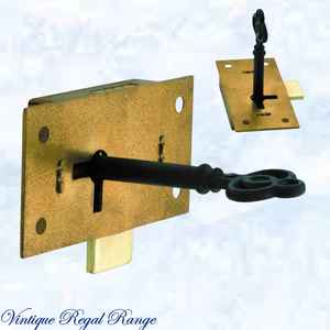 Antique polished brass Cupboard / Box Lock & Key 32mmw x 63mm H