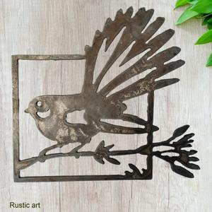 Framed Rusty Metal Bird FANTAIL or Pīwakawaka 198mm x 183mm