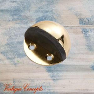 Vintage Metal Hardware: Gold Stainless Steel Oval Floor Non-Magnetic Rubber Door Stop-NEW