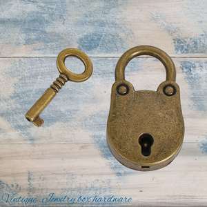 jewelry Box Padlock Antique Gold with Key 36mm x 21mm