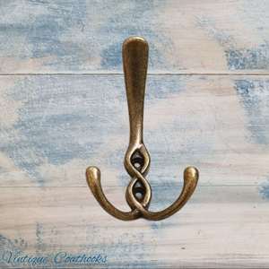 Crossover Antique Gold Large 3 Prong Coat Hook 137mm