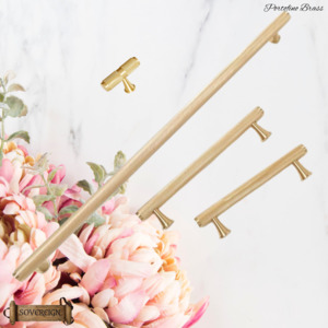 Vintage Metal Hardware: "Portofino" Sovereign Knurled Brushed Brass cabinet T-Bar Handles -9 Sizes