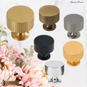 Vintage Metal Hardware: "Livorno"Sovereign Striped Brass Large cabinet / Drawer Knob 35mm dia-6 finishes
