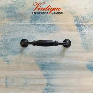Vintage Metal Hardware: Luxury Ornate Black Ribbed D-handle for cabinets/drawers 115mm
