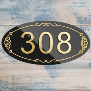Custom Oval Acrylic Black/Gold house number ( 3 sizes)