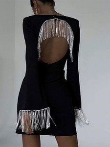 U-neck hollowed out tassel dress just joy events