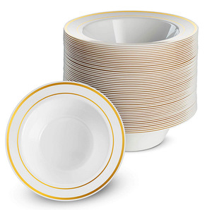 Snack/Salad Plastic Bowl White With Gilded Edge just joy events