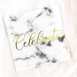 White Marble Pattern With Gold Letter Paper Napkins 16pk just joy events