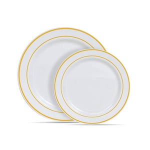 Round Plastic Plate White With Gilded Edge just joy events