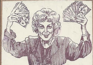 Woman Waving Money Stamp
