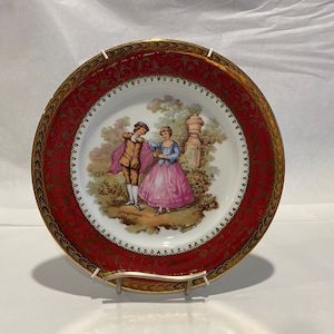 Antiques Collectables: Limoges Fragonard Burgundy Courting Couple Plate 24.5cm