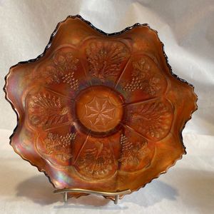 Crystal Glass: Carnival Glass Marigold Peacock & Grape Fluted Bowl
