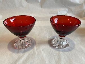 Crystal Glass: Anchor Hocking Ruby Red Bubble-footed Dessert Cups