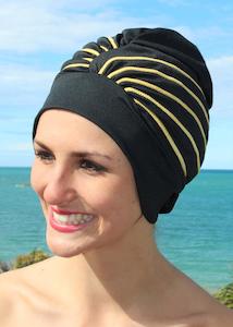 Fashy Swim Caps: Fashy swimming cap - black with gold stripes