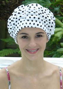 Shower Caps: Fashy show cap - white black spots