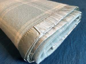 Blankets: Vintage wool blanket - duck egg blue check