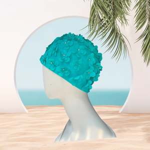 Fashy Swim Caps: JS swimming cap - turquoise flowers