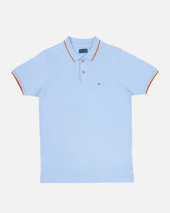 Bare Brown Light Blue Slim Fit Lightweight Polo T-Shirt with Double Tipping