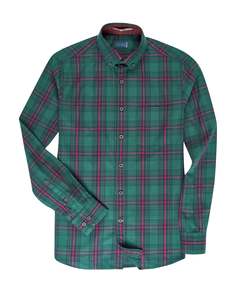 Shirts: Bare Brown Forest Green & Crimson Red Plaid Casual Shirt