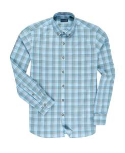 Shirts: Bare Brown Aqua & Grey Plaid Casual Shirt