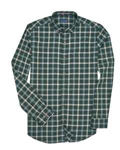 Shirts: Bare Brown Dark Green & White Plaid Long Sleeve Shirt