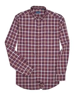 Bare Brown Maroon & Cream Checked Casual Long Sleeve Shirt