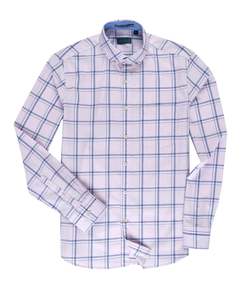 Shirts: Bare Brown Men's Pink & Blue Plaid Button-Down Shirt