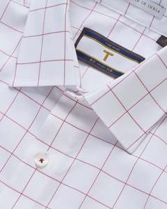 Shirts: Bare Brown Check Cotton Long Sleeve Shirt – White & Red
