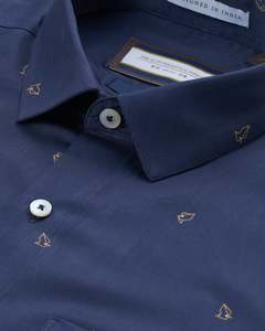 Bare Brown Motif Cotton Long Sleeve Shirt Navy Blue