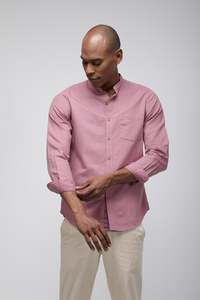 Bare Brown Grandad Collar Long Sleeve Shirt – Dusty Pink