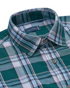 Shirts: Bare Brown Tartan Plaid Long Sleeve Cotton Shirt – Teal & Pink
