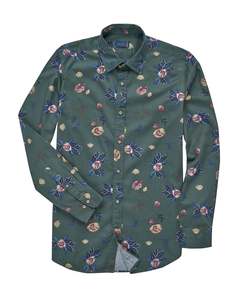 Shirts: Bare Brown Vintage Floral Print Long Sleeve Cotton Shirt – Sage Green