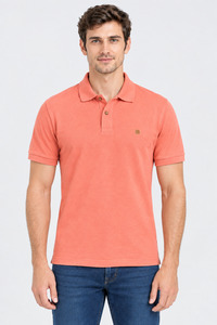 Polos: Mr. Brown Coral Slim Fit Lightweight Polo T-Shirt