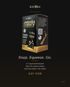 Gift Boxes: MGO 510+ Mānuka Honey TRAVEL PACKS — 12 Snappaks (60g)