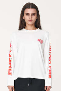 T-Shirt: Huffer x Kaitaia Fire - WOMENS LONG SLEEVE TEE - FIRED UP (CHALK)