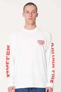 T-Shirt: Huffer x Kaitaia Fire - MENS LONG SLEEVE BLOCK TEE - FIRED UP (CHALK)