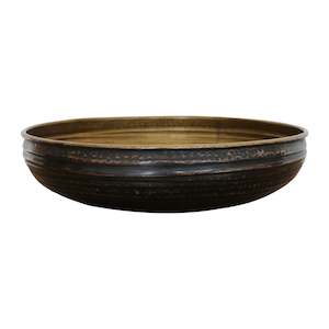Accessories: Chelsea Brass Ornate Ridged Bowl in Dark Copper and Brass