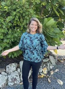 Blouses: Teal Silver Fern Batwing Blouse